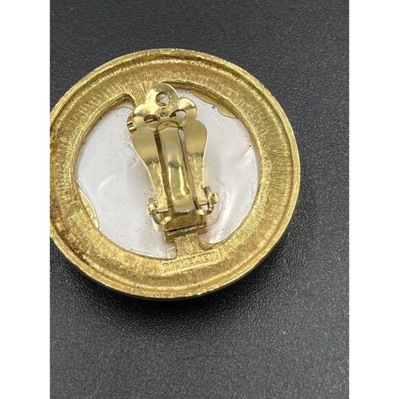 RICHELIEU Vintage Large Dome Off White Faux Pearl Gold Tone Clip On Earrings - Picture 9 of 13